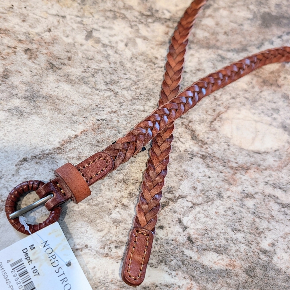 nwt TARNISH nordstrom brown woven leather skinny belt M